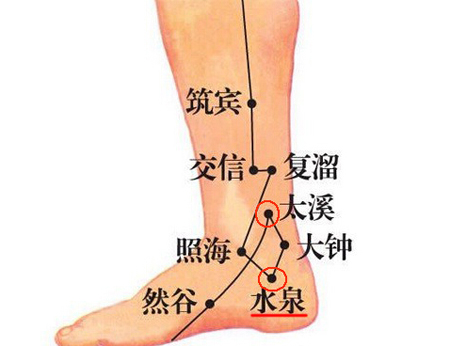 水泉穴→治小便不利、腹痛